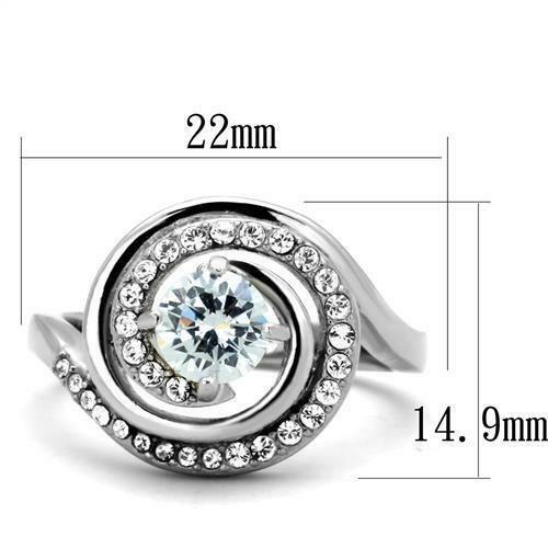 TK1746 – High polished (no plating) Stainless Steel Ring with AAA Grade CZ in