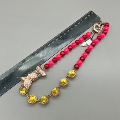 Marc By Marc Jacobs Necklace Women Pink Red Yellow Crystal Bow Toggle 18 Inch