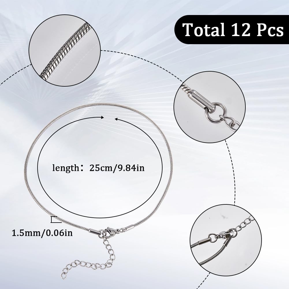 1 Box 12Pcs Snake Chain Charm Bracelet Silver Charm Bracelets Bulk