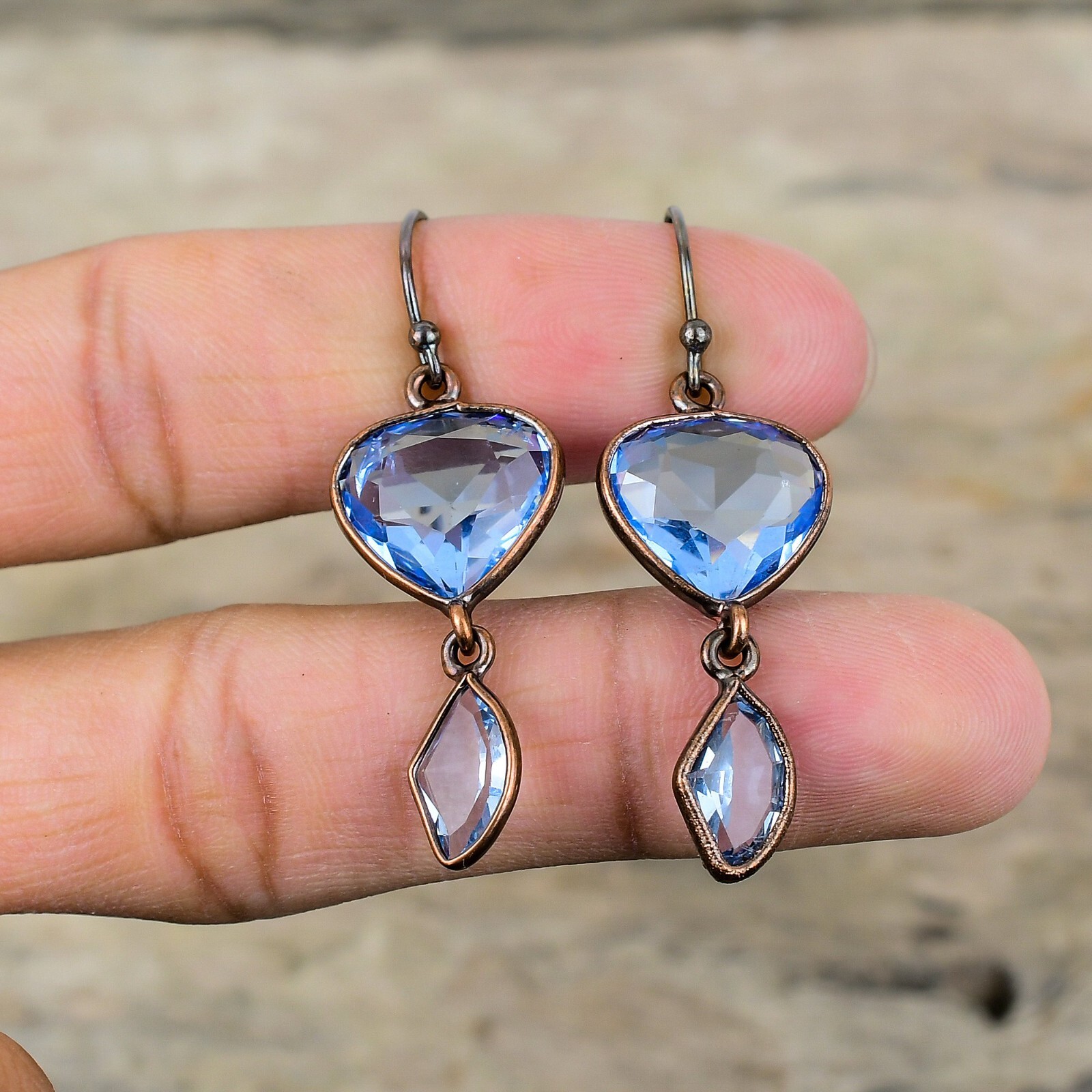 Tanzanite Quartz Copper Gift For Mum Electroformed Drop/Dangle Earrings 2.01″