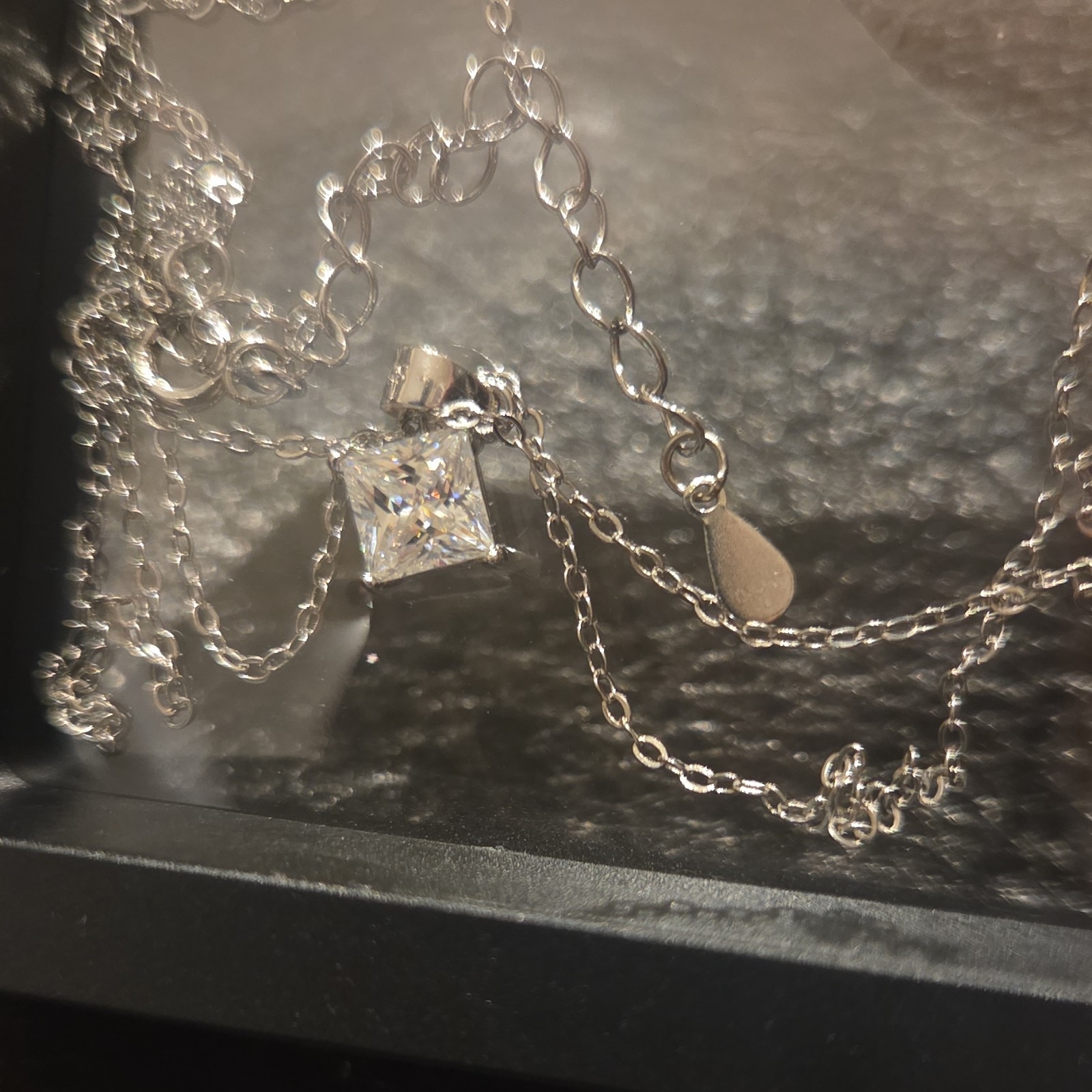 1.0 Ct GRA Moissanite Princess Cut Solitaire Pendant Necklace Silver Cable Chain