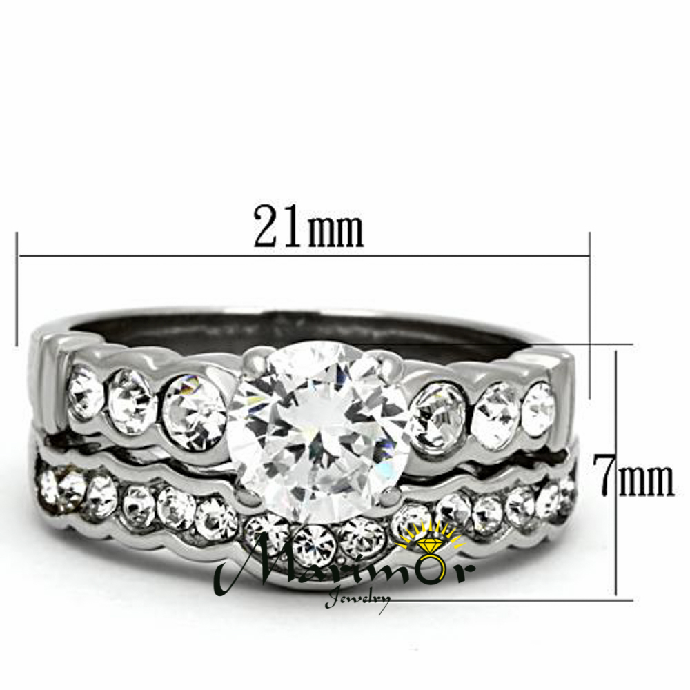 STAINLESS STEEL 2.35 CT ROUND ZIRCONIA 316L ENGAGEMENT WEDDING RING SET SZ 5-10