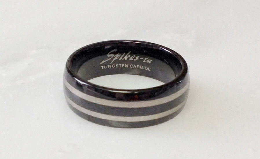 Black Ion Plated Double Stripe Tungsten Wedding Ring Size 9,10,11,12,13 (f85)