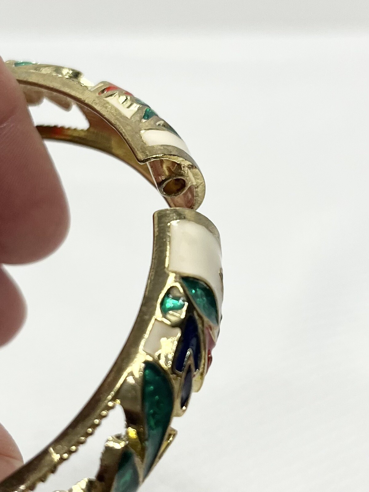 Holiday Bangle Enamel Bracelet Floral Christmas Red Green Blue White and Gold
