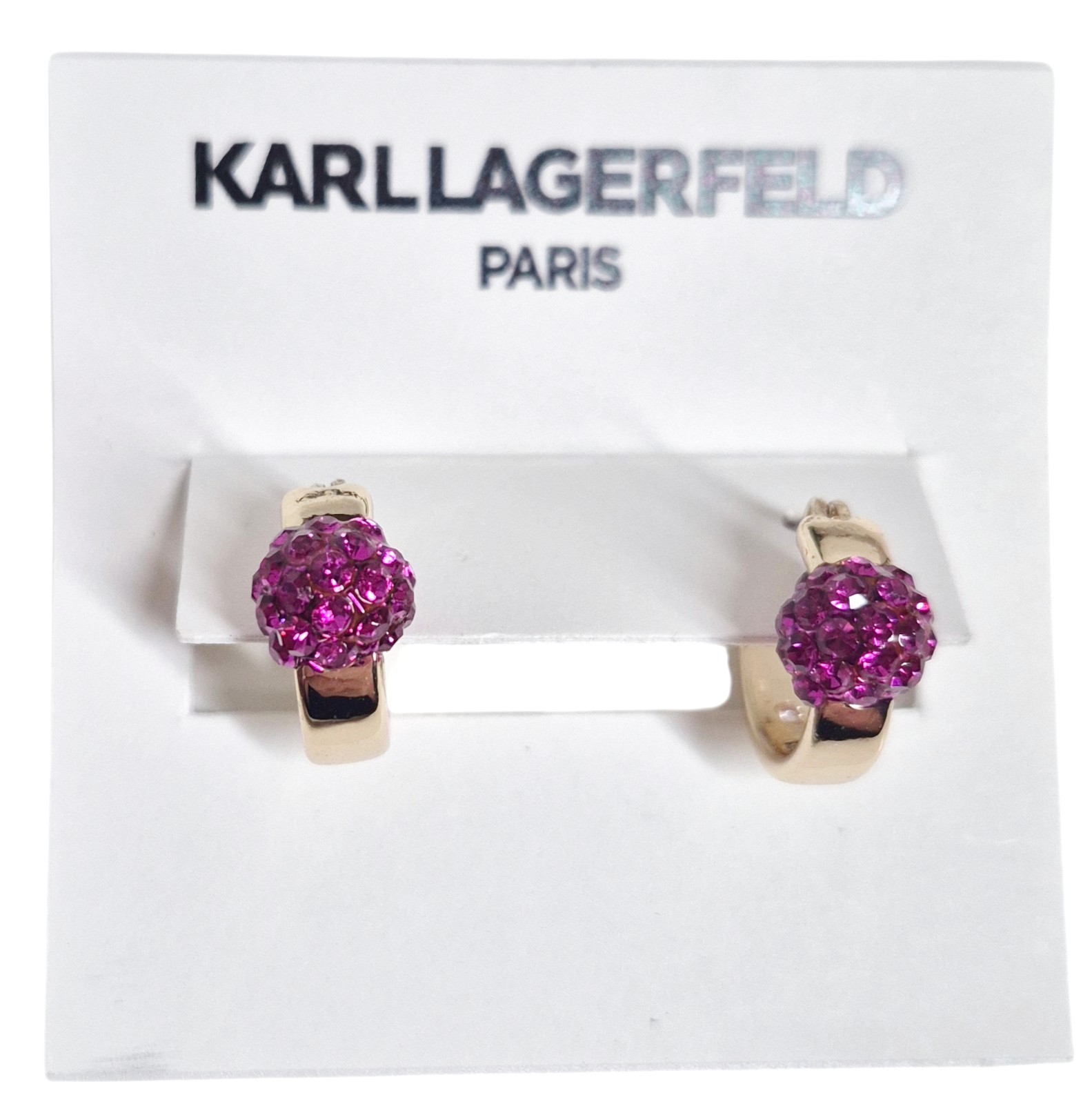 Karl Lagerfeld Small Pave Fireball Huggie Hoop Earrings Pink Gold Plated New