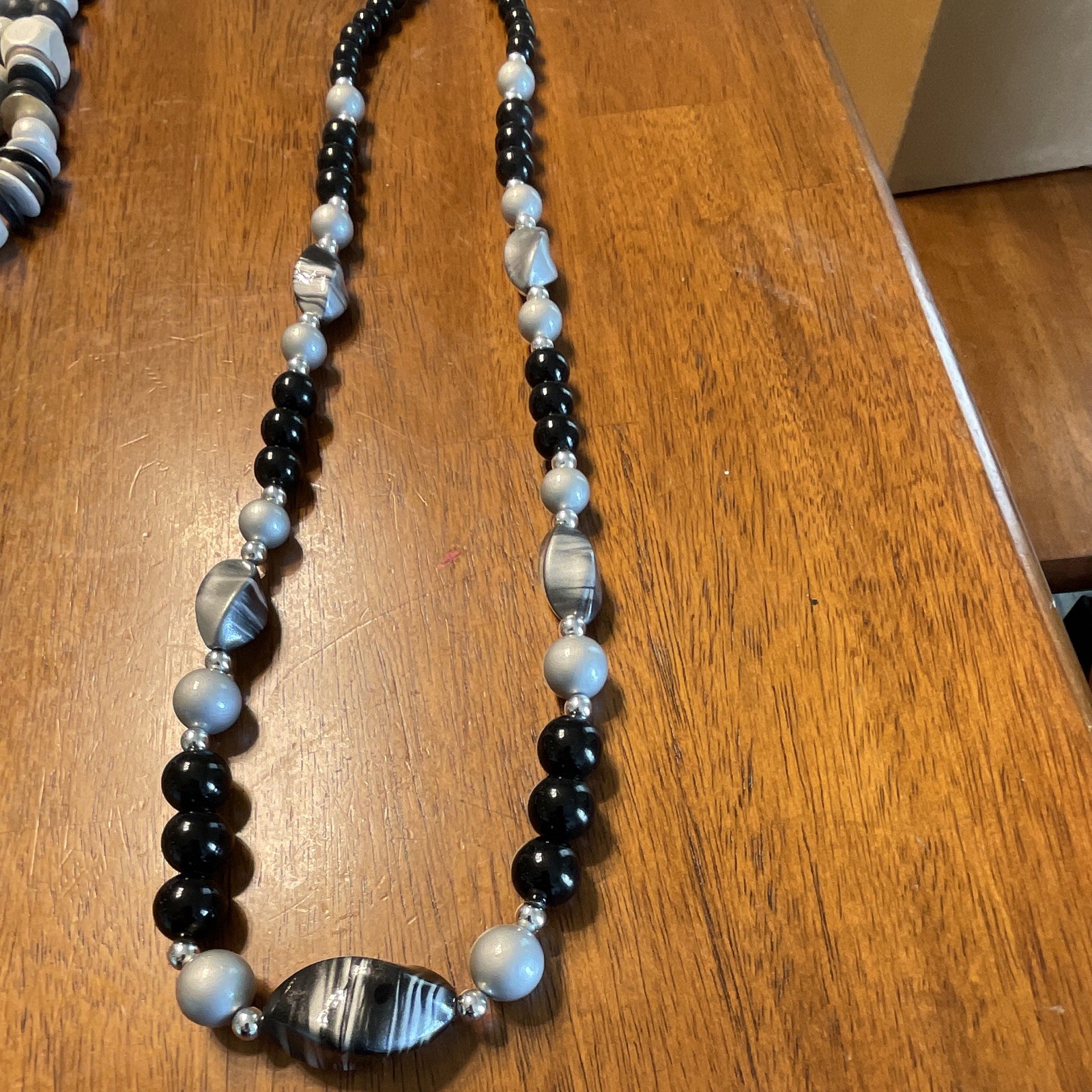 Vintage 1980’s Acrylic Lot of 6 Black & White Round Beaded Necklaces