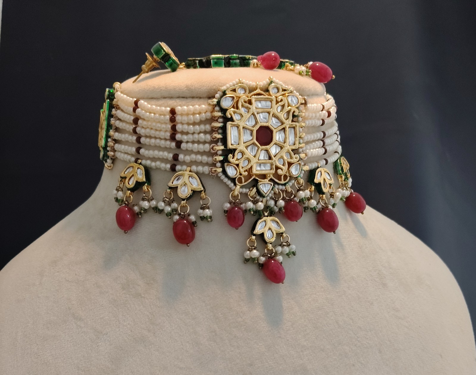 Royal Ruby Kundan Pearl Choker Set Indian Bridal Necklace Roz Jewellers.