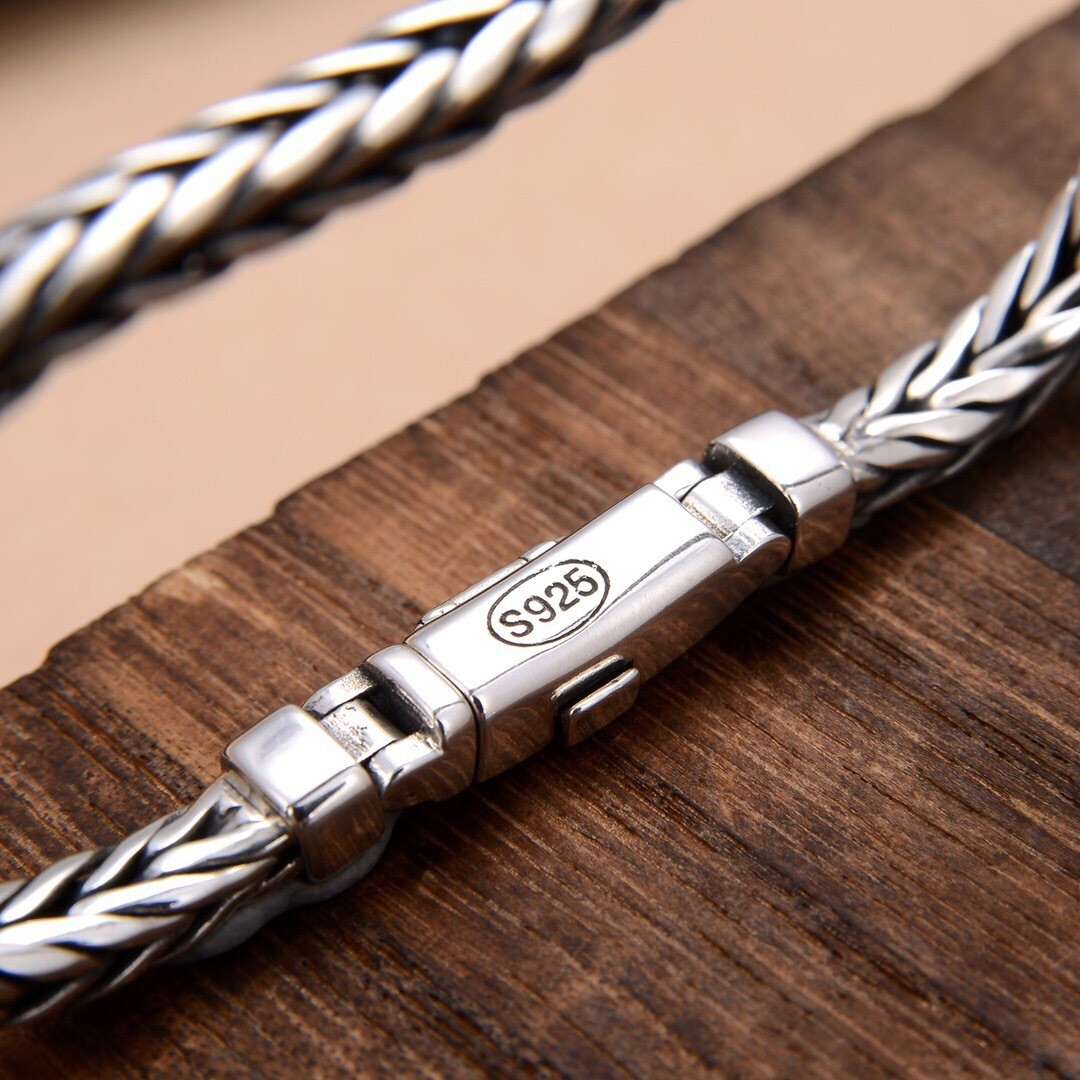 Men’s Bracelet 925 Sterling Silver 5mm Wheat Link Chain 7.87inch Length