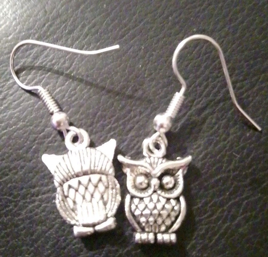 silvery Mini Owl Earrings Handmade Cute Small Gift Present wildlife nature boho