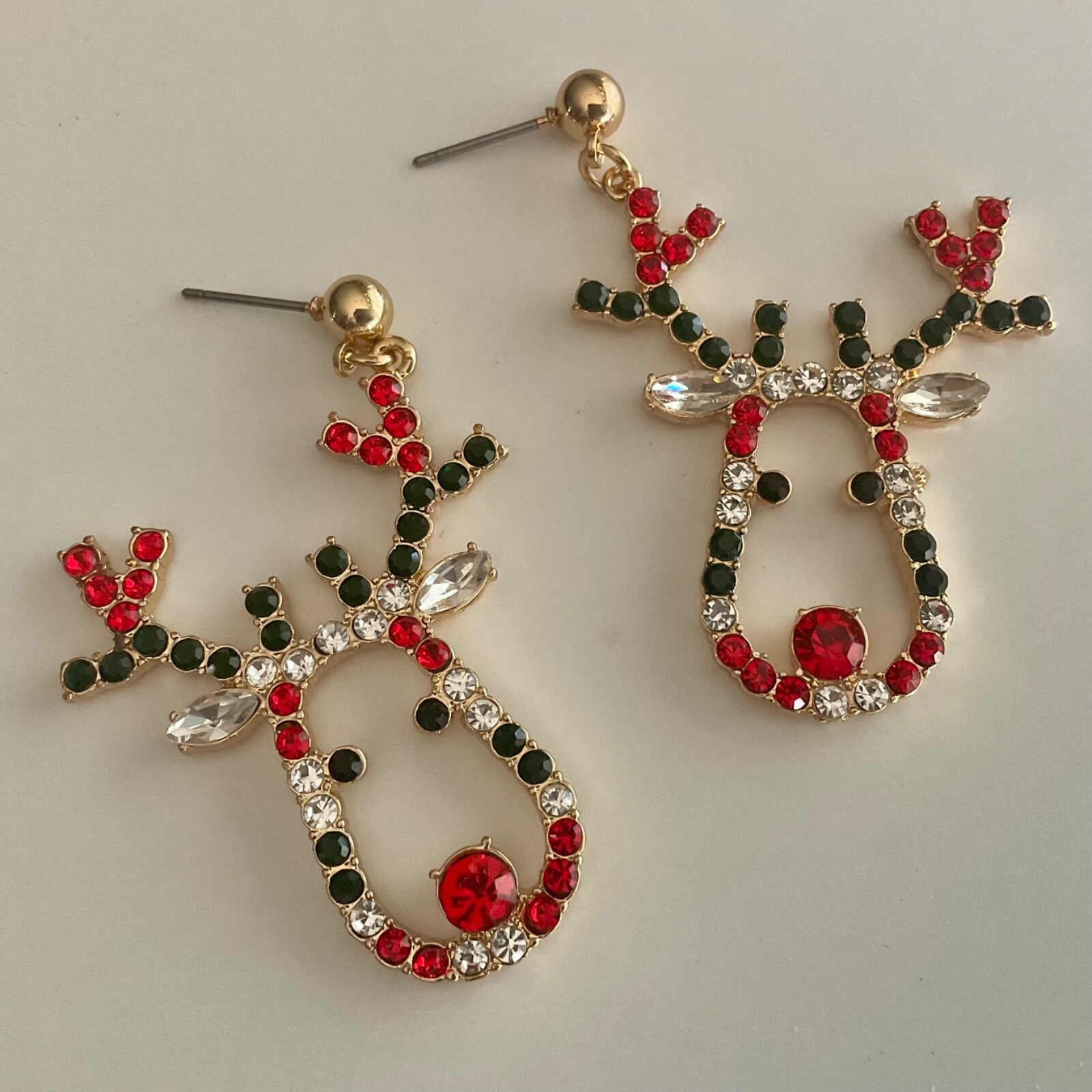 Reindeer Dangle Earrings Christmas Multicolor Rhinestone Rudolf Bijoux Bar