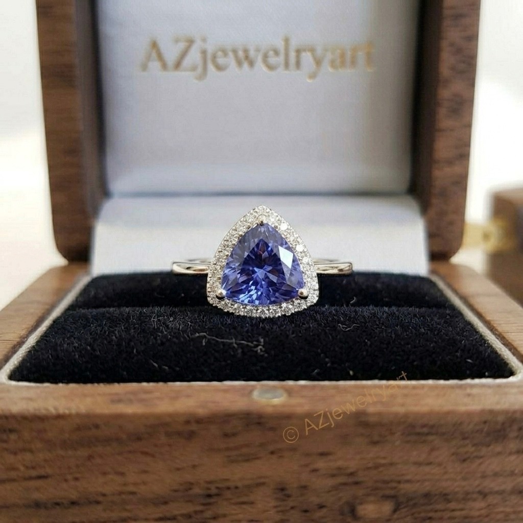 Trillion Cut Tanzanite Ring 925 Sterling Silver Women’s Engagement Ring.