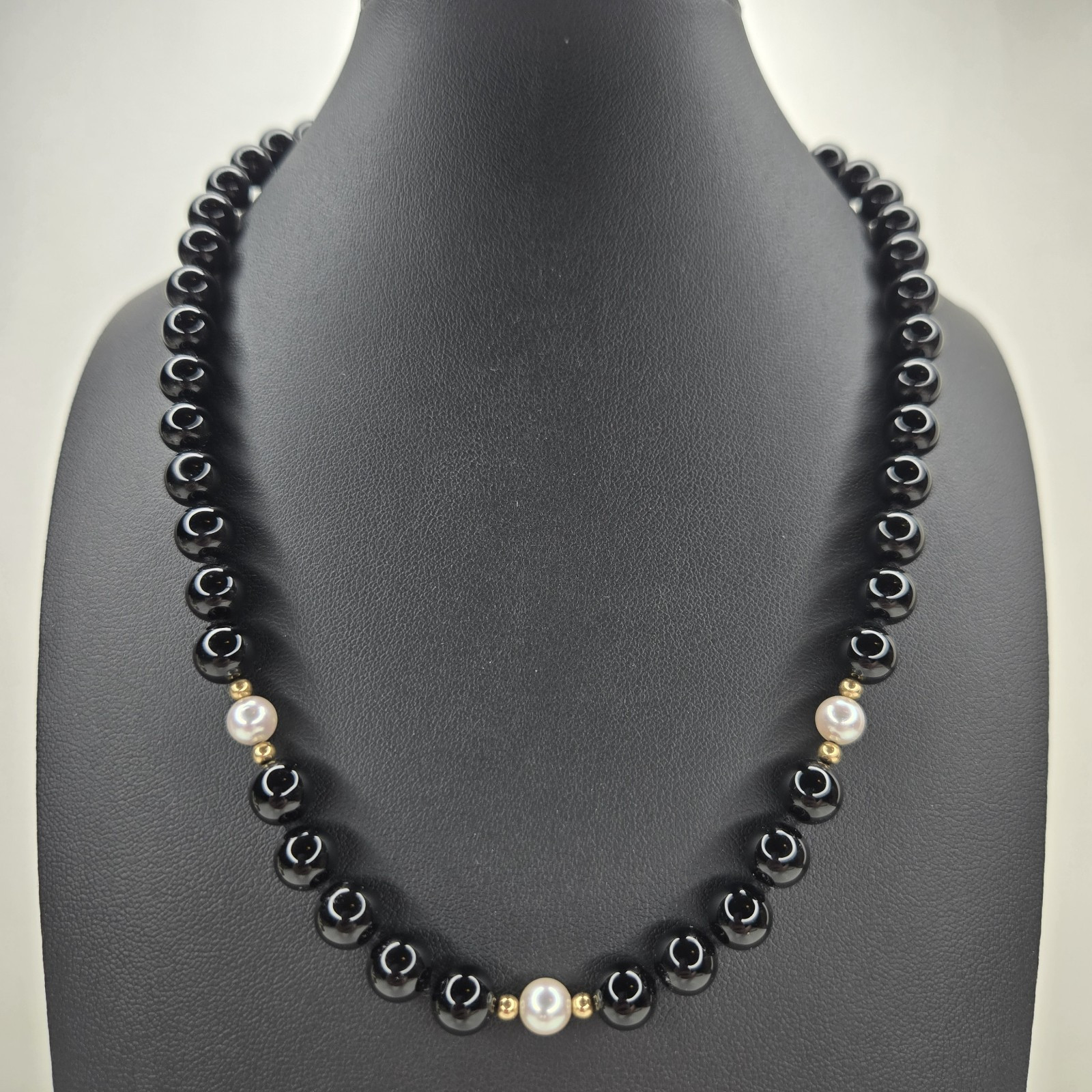 Jostens Imperial Black Onyx Pearl Bead 17″ Necklace Sterling 925 Vermeil Reese’s