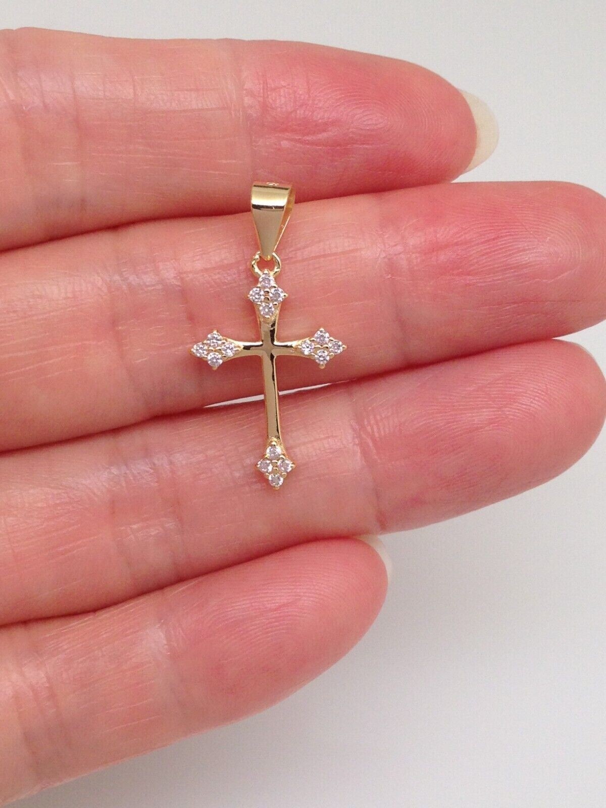 925 Sterling Silver CZ Orthodox Cross Pendant Tiny 17mm(0.67″)/25mm(0.98″)