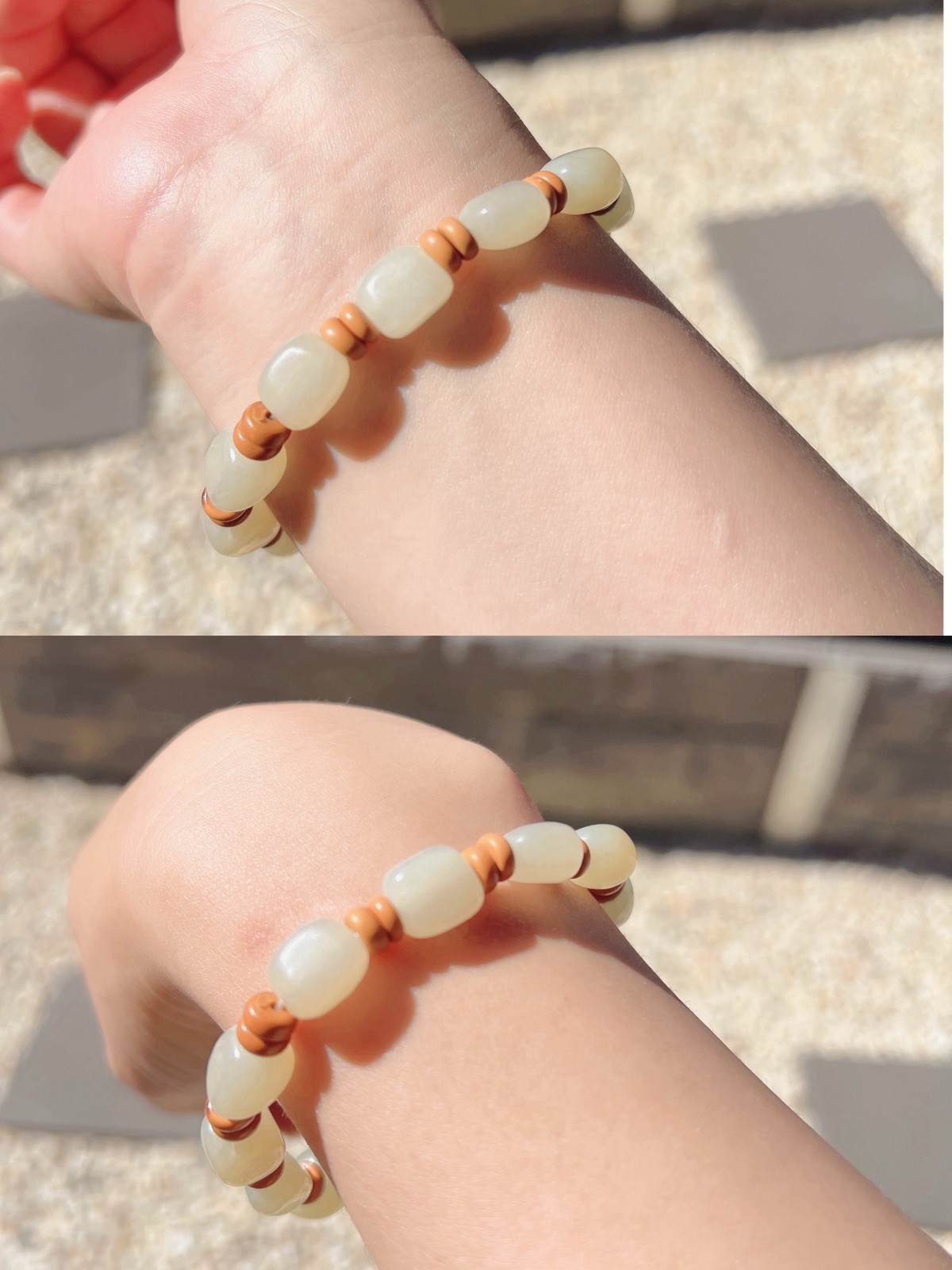 Good Quality Natural Hetian Jade and Olivary Nucleus Beaded Unisex Bracelet