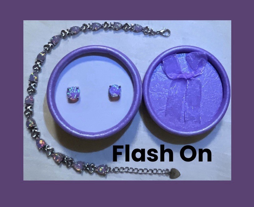 DEAL! Exquisite Purple Fire Opal Bracelet & Earrings Set