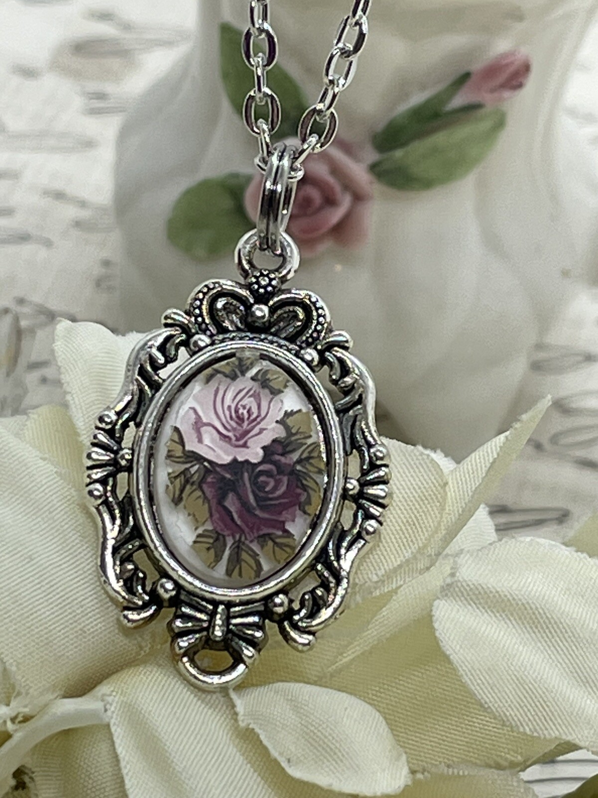 Burgundy Rose Dainty Necklace Pendant Anniversary Birthday Gift crown Daughter