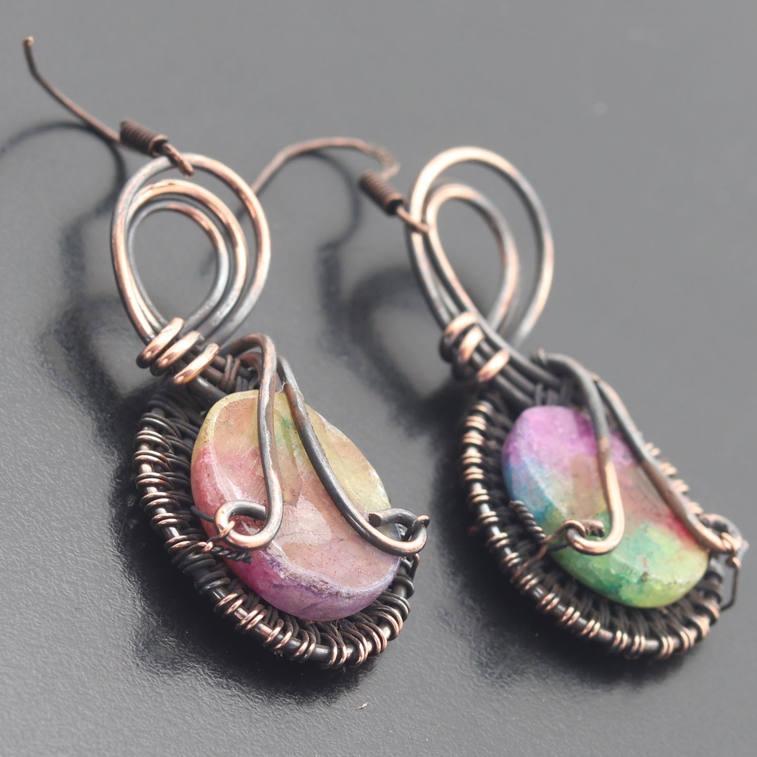 Solar Quartz Gemstone Copper Wire Wrapped Handmade Earring Jewelry Gift For He