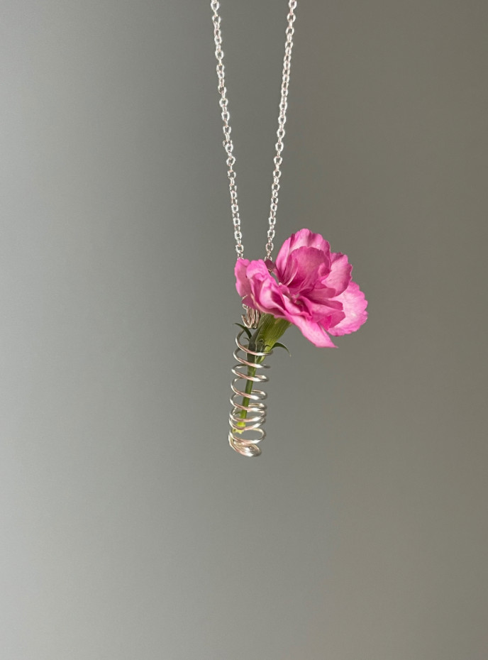 Flower Holder Vase Wire Necklace, Coil Necklace, Whimsical Boho Mom Jewelry