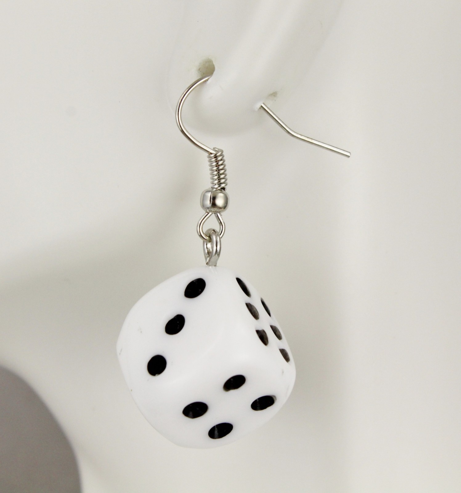 dice earrings White Black plastic dice casino dangle earrings 1.5″ long die cube