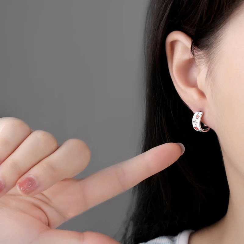 Metal Enamel Hoop Earrings Women Tulip Floral Tea Cup Spring Summer Jewelry