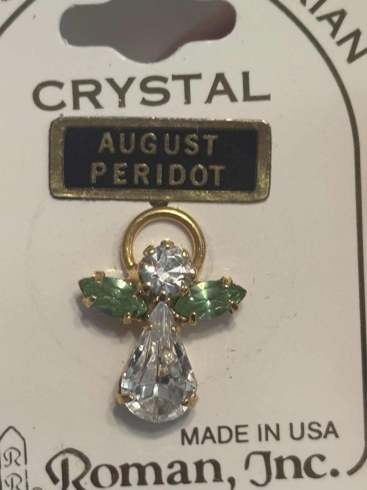 Roman Inc Genuine Austrian Crystal August Peridot Angel Lapel Pin brooch, New