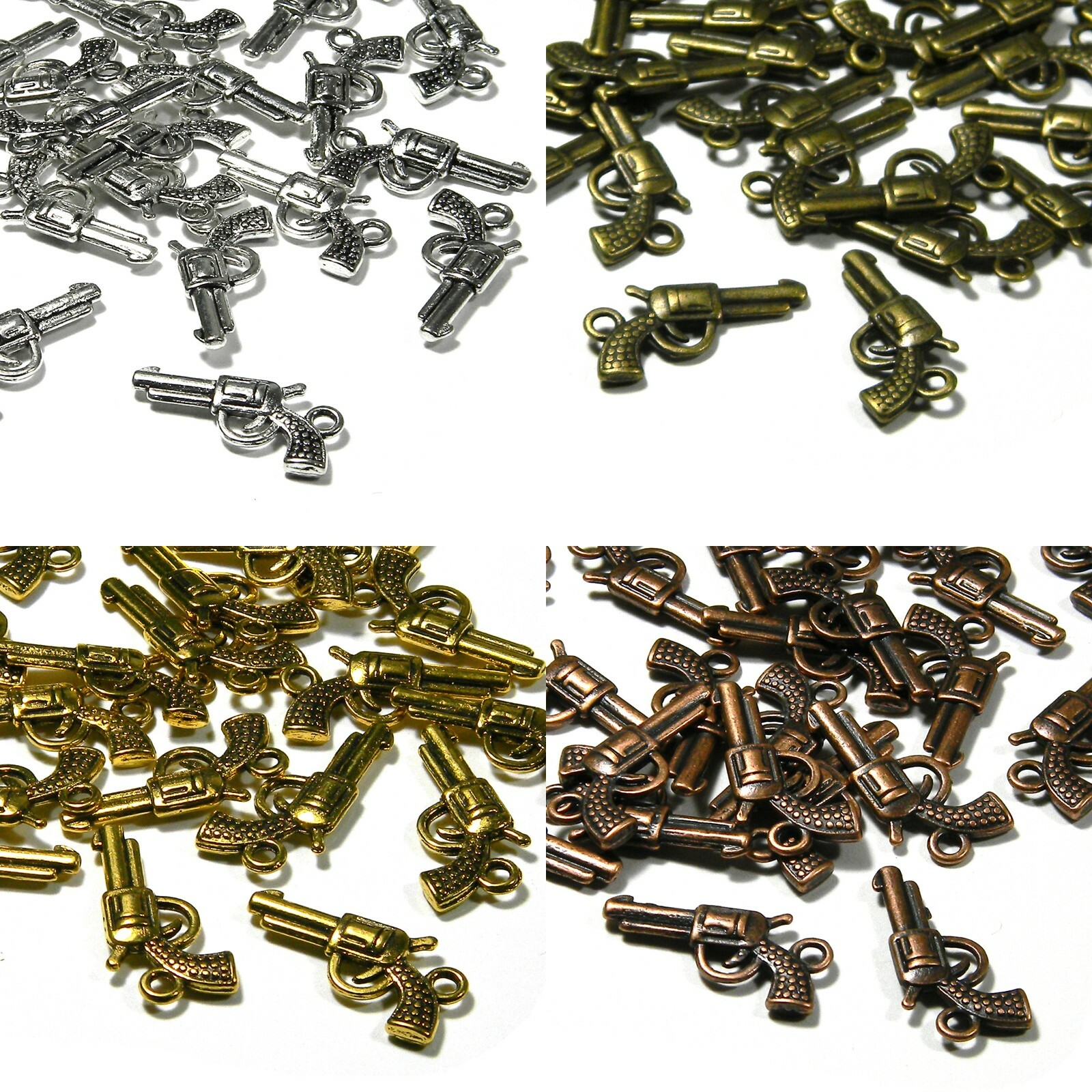 10 Plated Pewter 7/8 inch Miniature Revolver Pistol Hand Gun Jewelry Charms