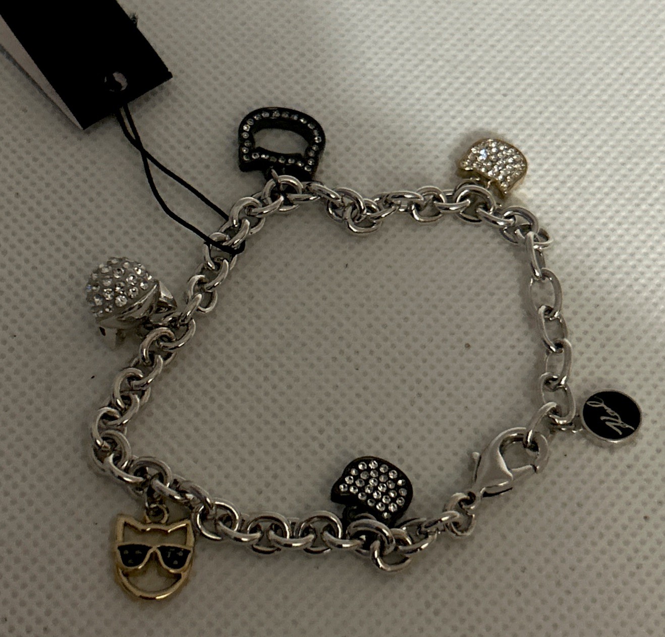 NWT Karl Lagerfeld Silver-Tone Bracelet With Choupette Cat /Charms 8”