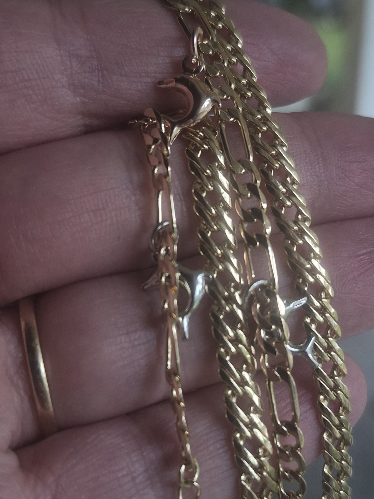Set Of Two Gold Filled Anklets 9in And 10in Tri-color Dolphins Beachy