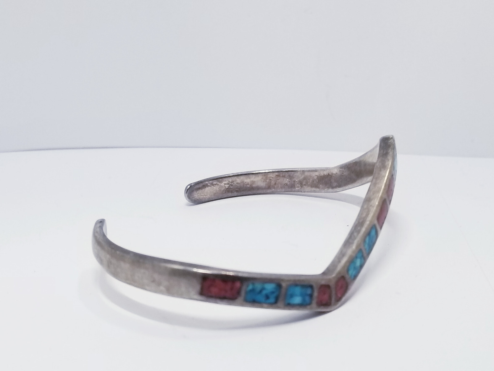925 Sterling Silver Turquoise Mosaic Geometric Bracelet 13.1g