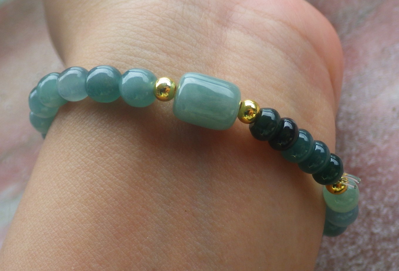 1 Pcs Green 100% A JADE Jadeite Beads Bangle Circle Bracelet 6 inches 手链 737146
