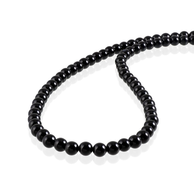 A+++ Black Onyx Smooth Round Gemstone Beads Handmade Men & Women Necklaces 18”