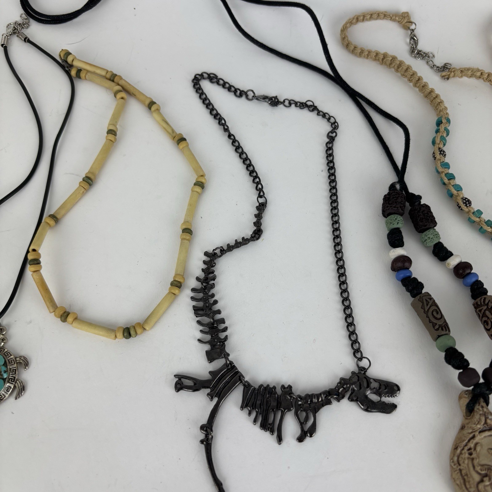 Lot of 7 Boho Necklace Pendants Turtle Dragon Dinosaur Hemp Beaded Jewelry