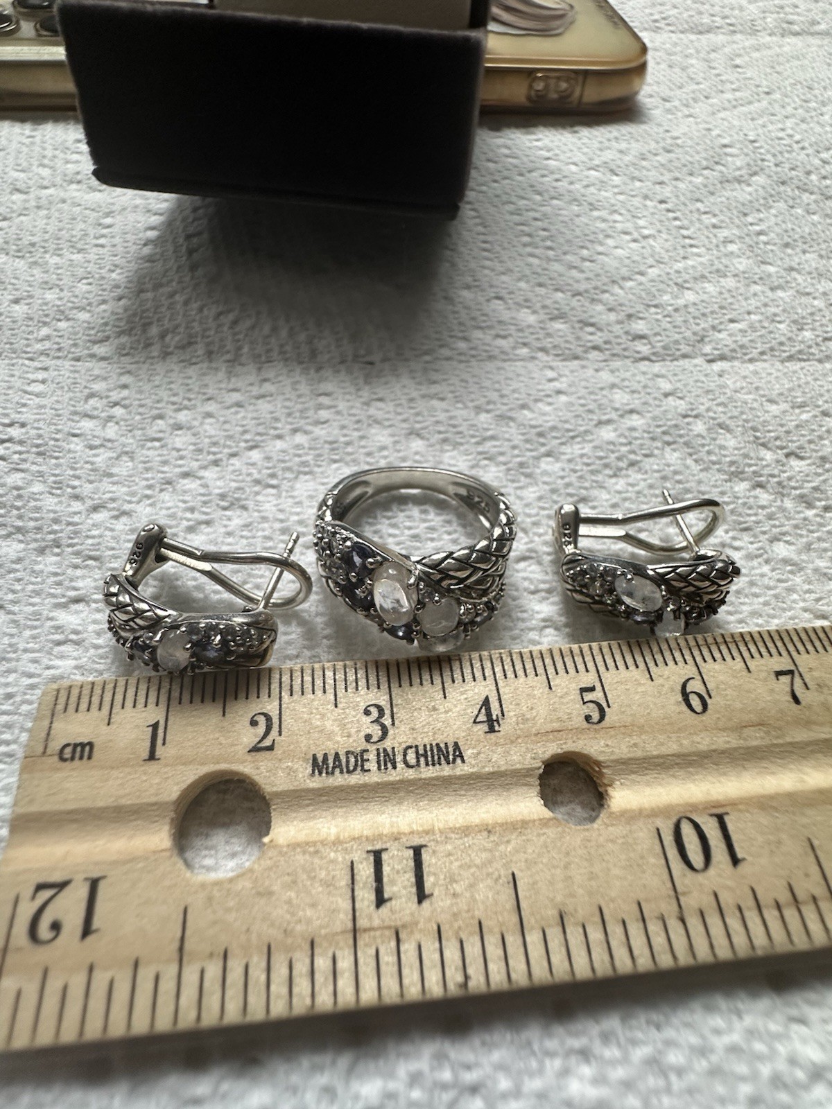 New 925 Silver Moonstone & CZ Jewelry Set – Ring & Earrings, Elegant Gift