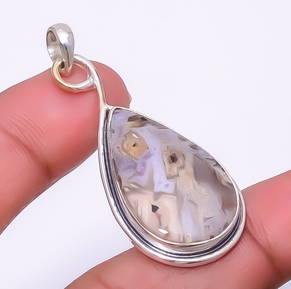 Turkish Stick Agate 925 Sterling Silver Pendant 1.76″ P40, Christmas Gift