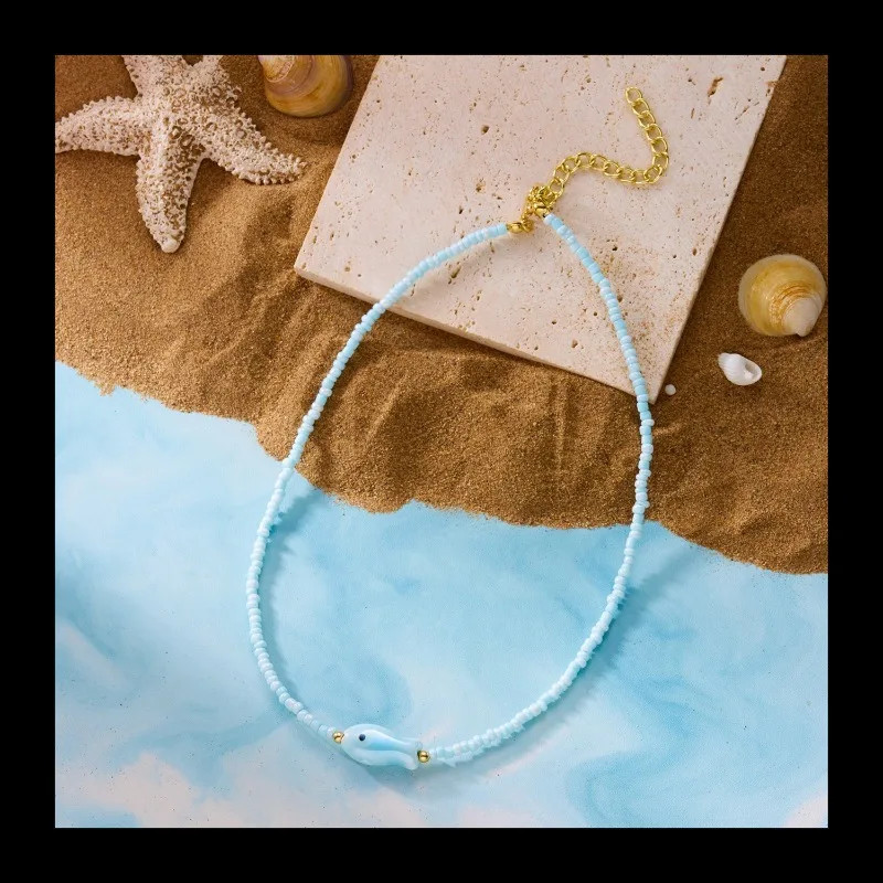 Bohemian Color Simple Ceramic Small Fish Rice Bead Necklace Female Collarbone Ch