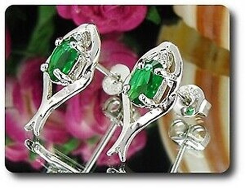 Earrings Emerald 0 3/32×0 9/32in Gold Plated White 18 K-Swiss