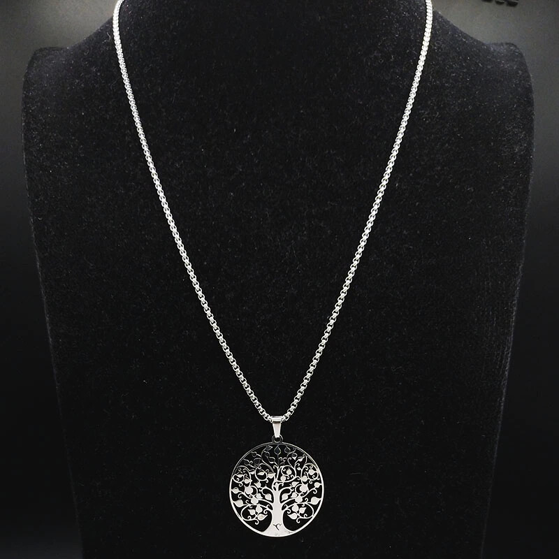 Tree of Life Stainless Steel Pendant Chain Necklace Silver Gold Color Women Men