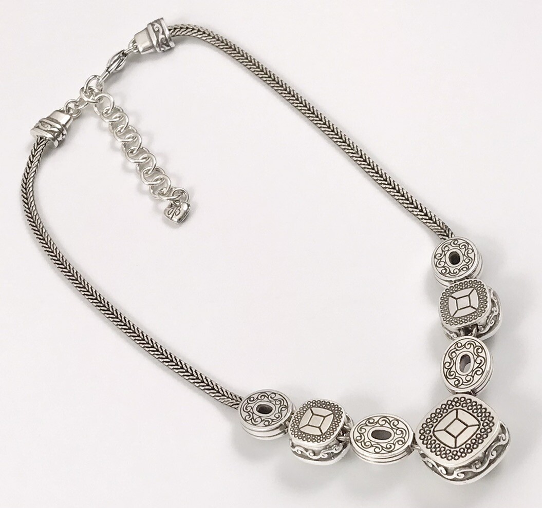 Brighton Venus Rising Silver Smokey Crystals Flat Chain Necklace 17 In. #16