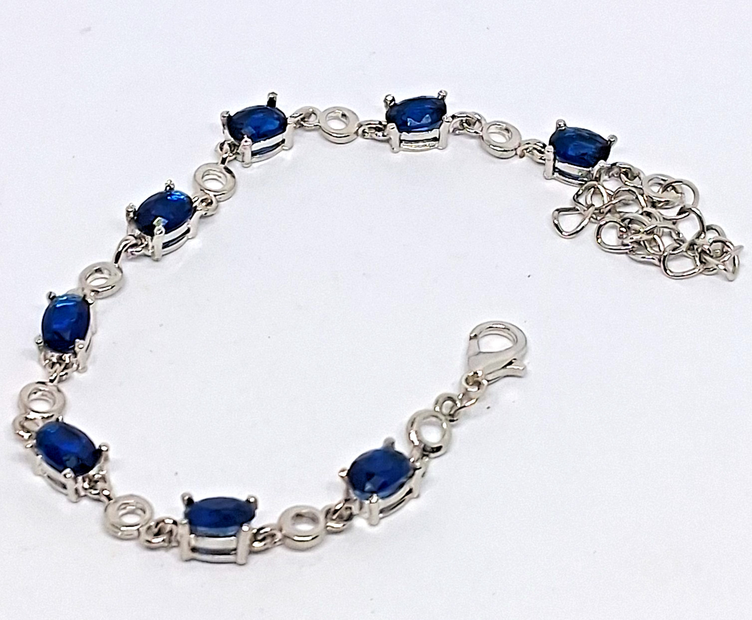 Vintage Silver Tone Blue Glass Rhinestone Tennis Bracelet Size- 7 Inch