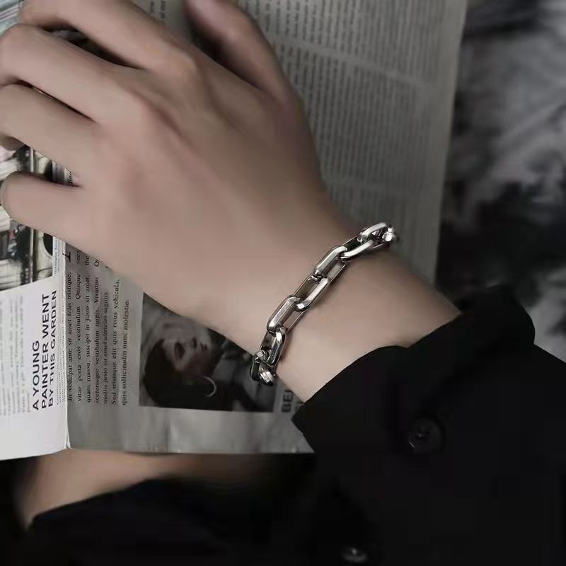 Silver Mens Punk Titanium Steel Chain Curb Cuban Link Bracelet Gifts Men Women