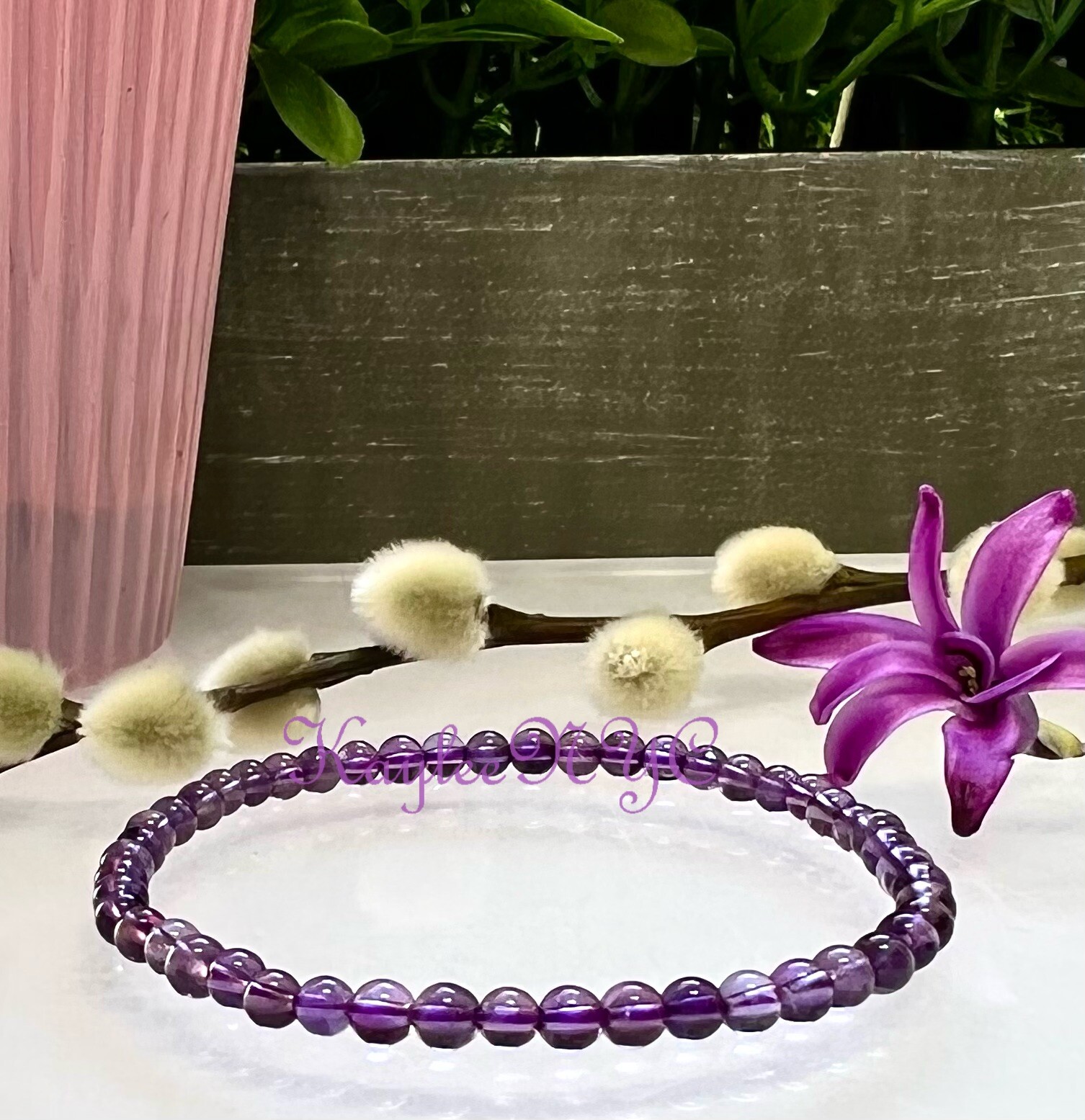 Wholesale Lot 6 Pcs Natural Amethyst 4mm 7.5” Crystal Stretch Bracelet