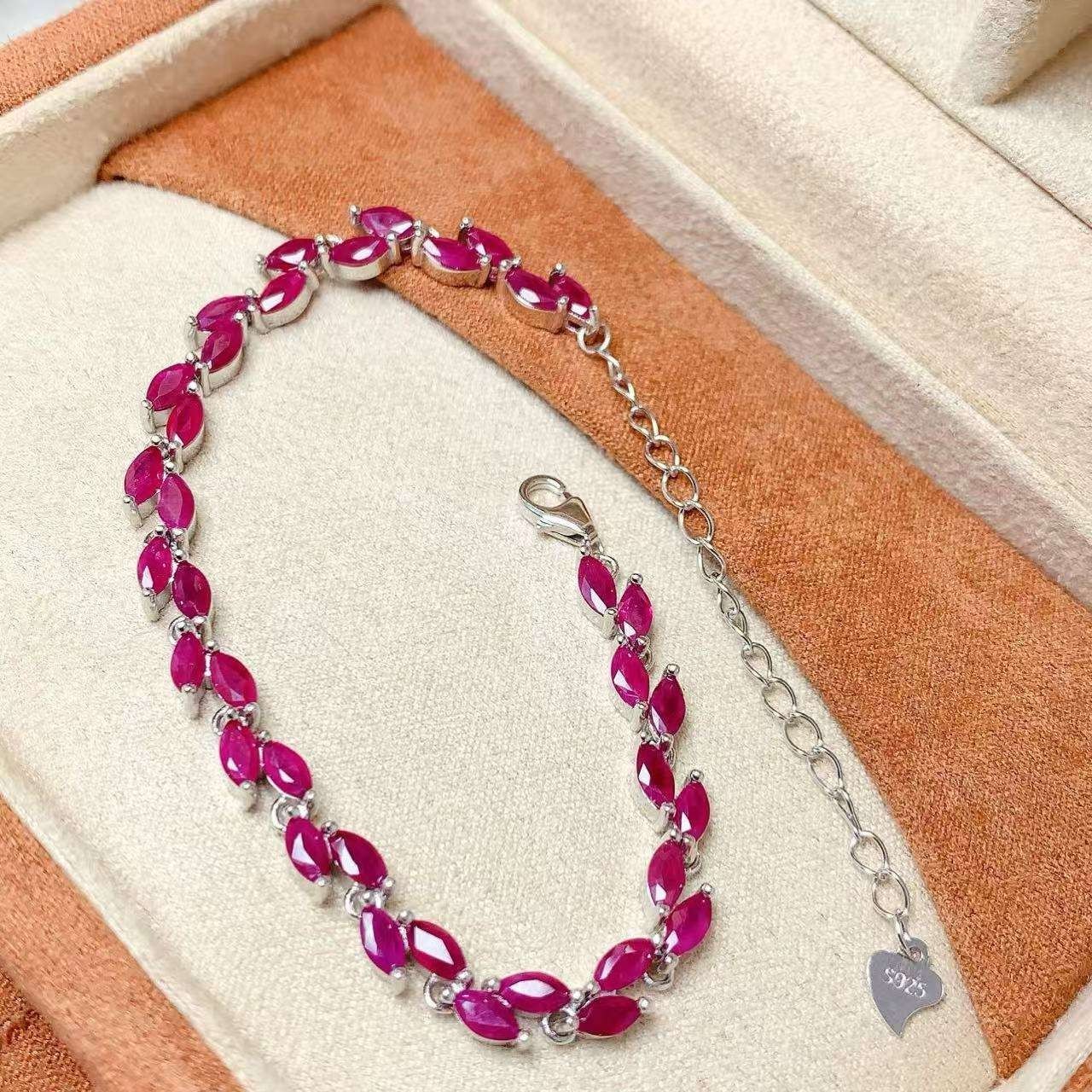 Ruby Red Marquise Cut Tennis Bracelet Silver Tone Crystal Link Bracelet Women