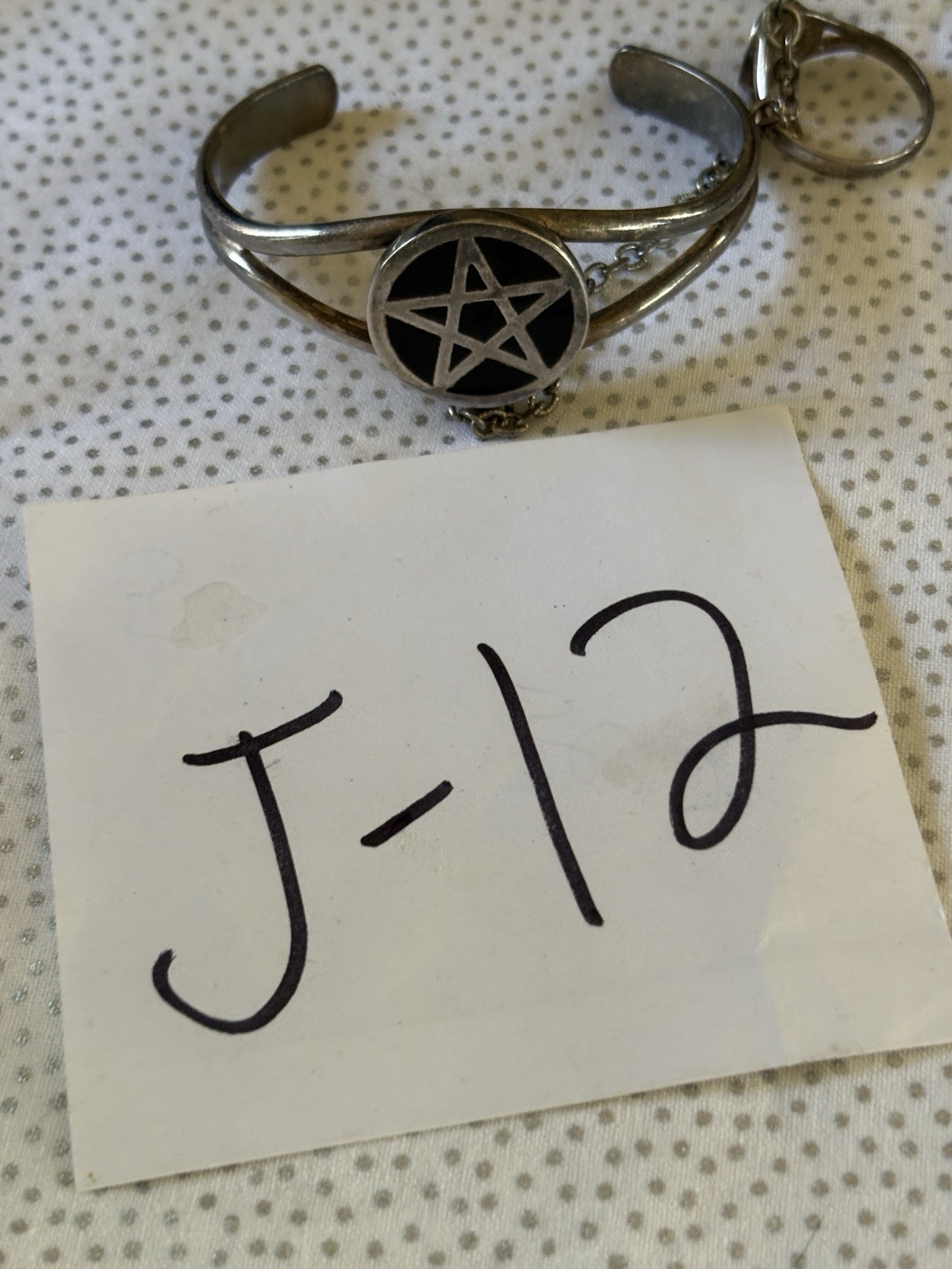 G & S 86 Silver Tone Pentagram Slave Chain Bracelet Attached Ring Size 10