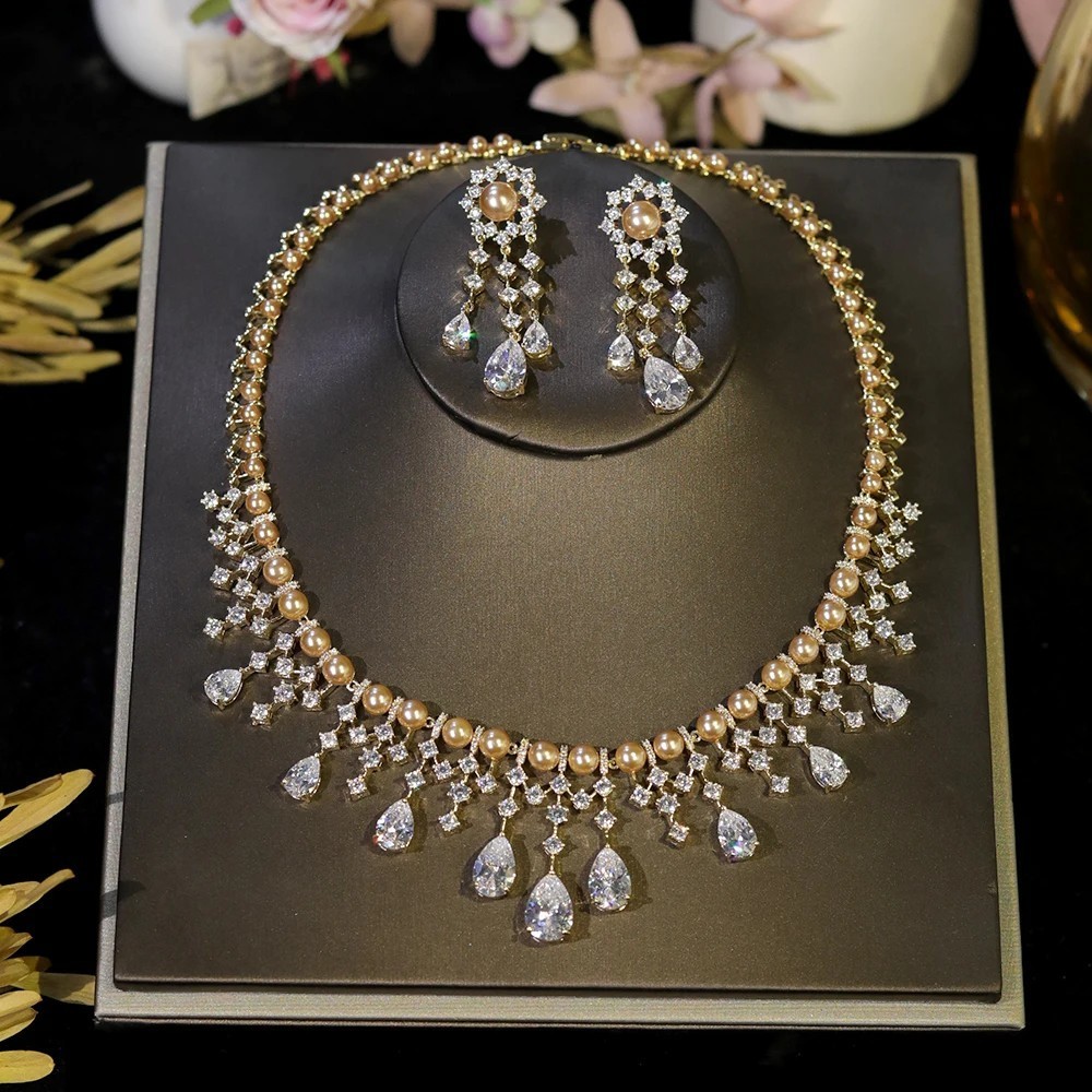 Premium Bridal wedding Jewelry Sets Necklace Engagement Dinner Party Earrings