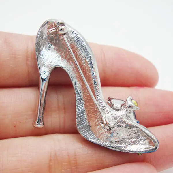 Lady High-Heel Shoe Brooch Rhinestone Crystal Fashion Luxury Female Party Pin