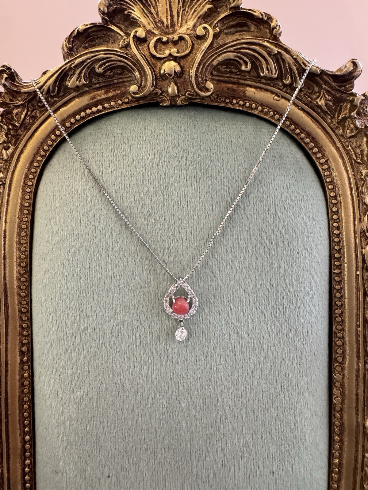 Rare Japanese Estate Natural Conch Pearl & Diamond Pendant Pt900 (With Report)