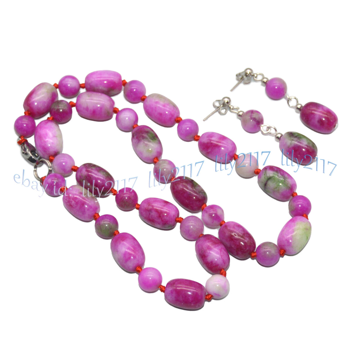 10x14mm Barrel 8mm Round Red Green Multicolor Jade Necklace Bracelet Earring Set