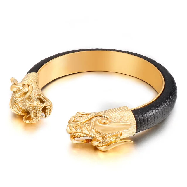 18K Gold Plated Stainless Steel Gold/Silver Color Dragon Leather Bangle/Bracelet
