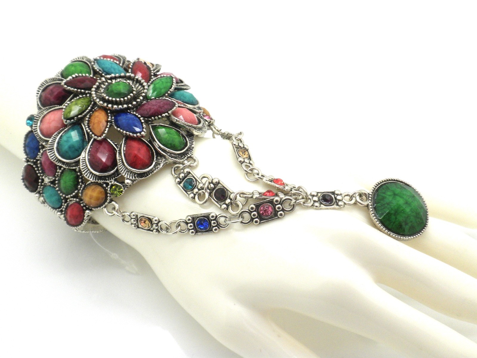 Floral Hinge Bracelet Women’s ONE SIZE Slave Ring Attached NEW