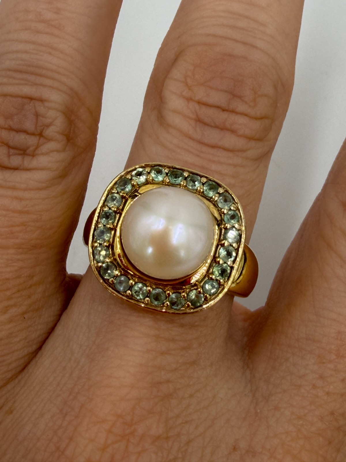 Sterling Silver Ring Vermeil Square Cocktail Blue Halo 9 PX